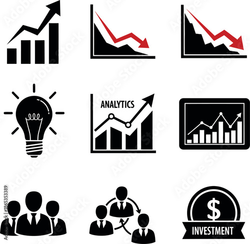 Business analytics and investment icons
