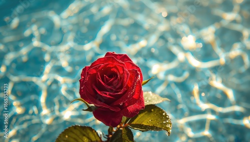 Roses arranged near a swimm...