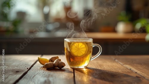 Ginger tea with lemon on a ...
