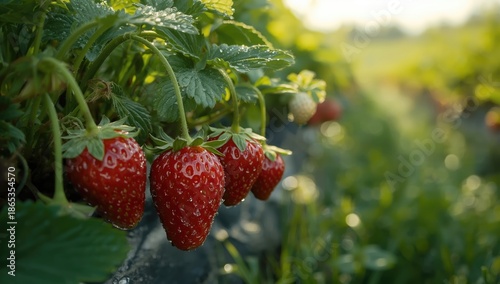 Vivid red strawberries grow...