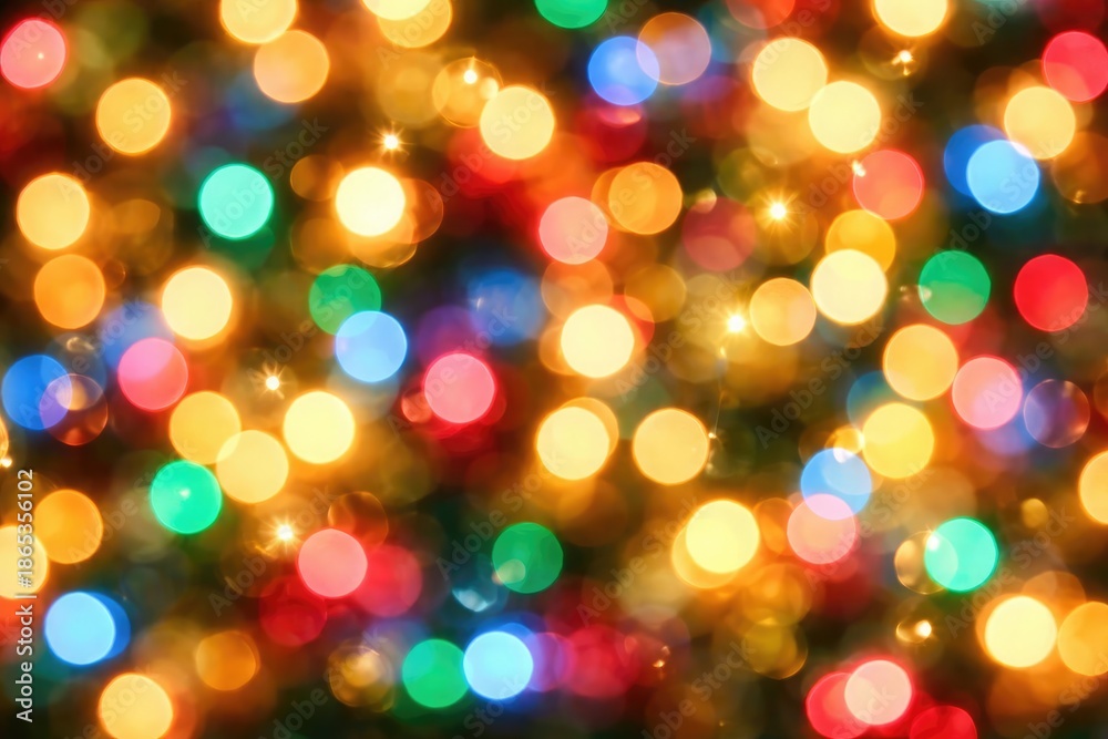 Obraz premium Radiant and blurred Christmas lights forming a colorful abstract bokeh background