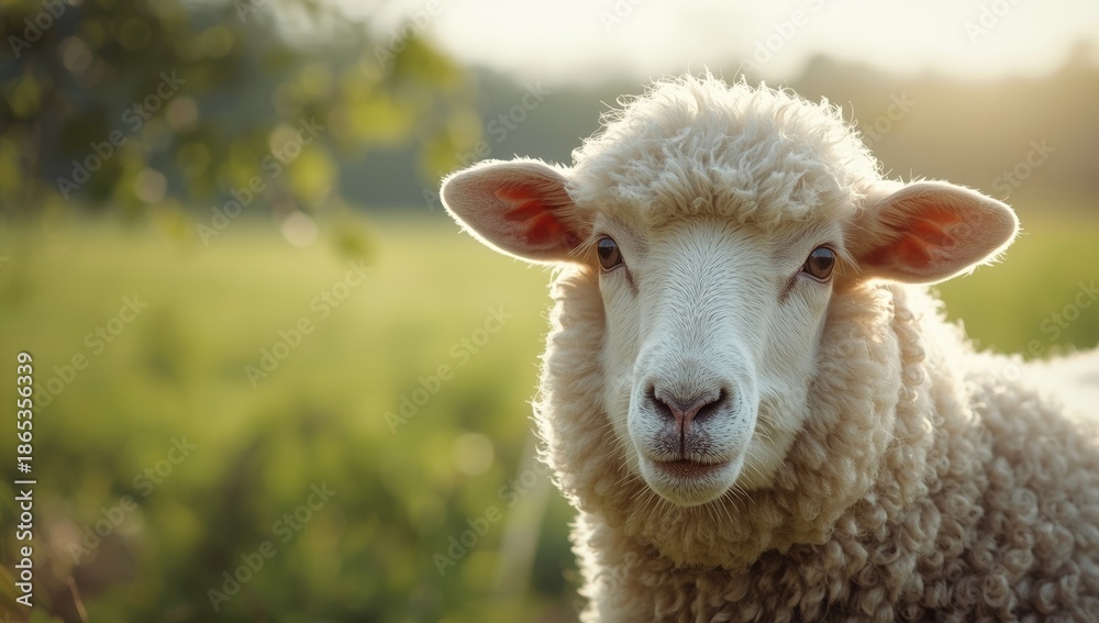 Fototapeta premium Close-up of sheep's face, emphasizing wool quality for sustainable farming, agricultural practices