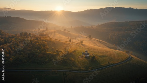 Aerial shot of rural hills ...