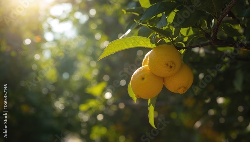 Sunlit lemon orchard showca...
