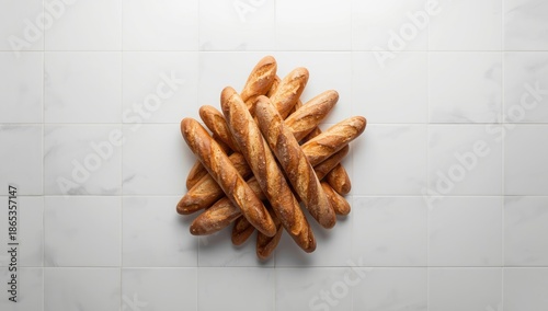 Baked baguettes placed on a...