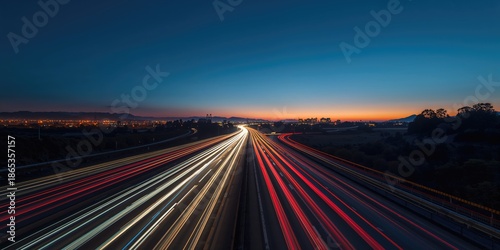 Night scene of vehicles on a highway at night, emphasizing night driving conditions and traffic flow