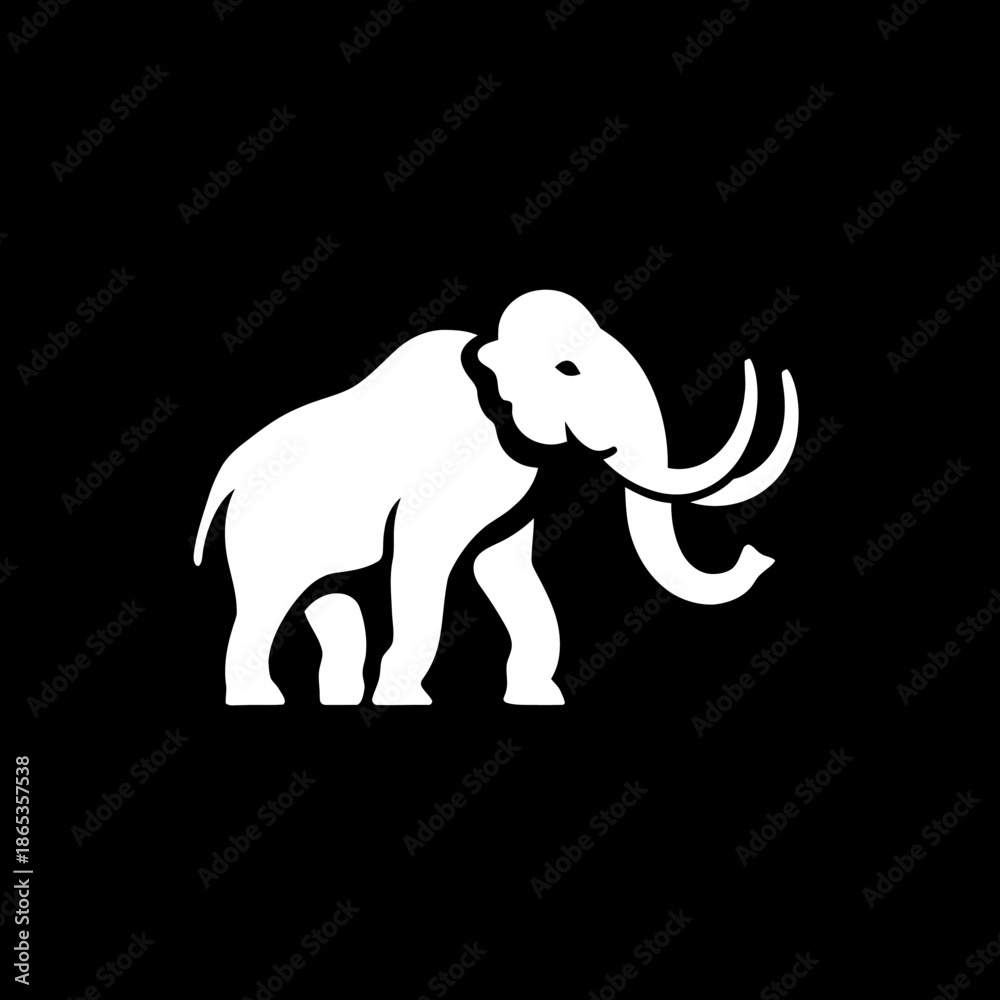 Obraz premium White mammoth silhouette on black background prehistoric animal illustration