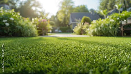 Green synthetic grass floor...