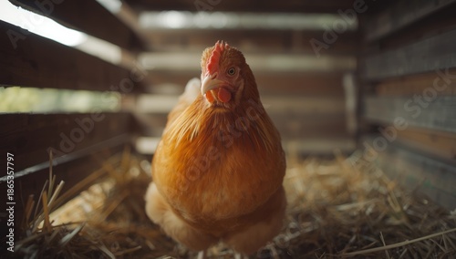 Orange yellow hen with a pa...