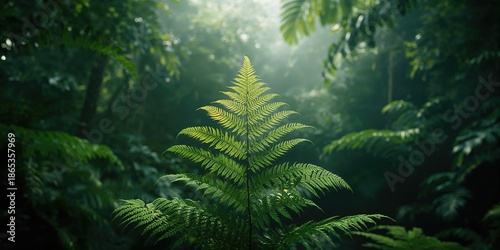 Lush green fern leaf in rai...