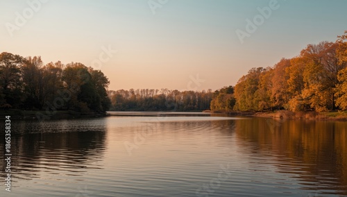 Autumnal lake landscape wit...