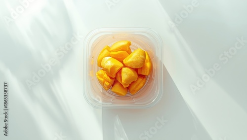 Fresh mango slices in plast...