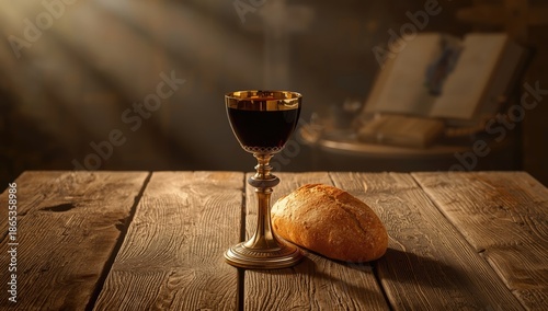A glass of wine and loaf of...