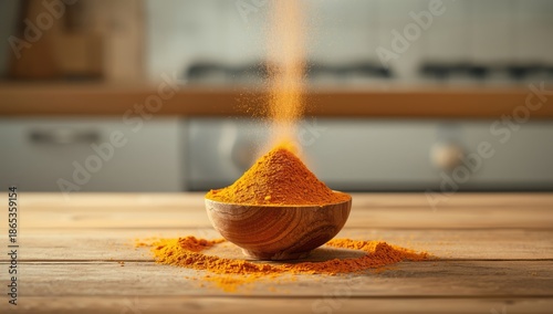 Ground turmeric on wooden t...