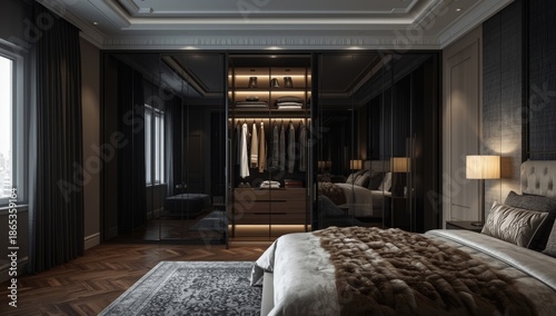Bedroom featuring a black m...