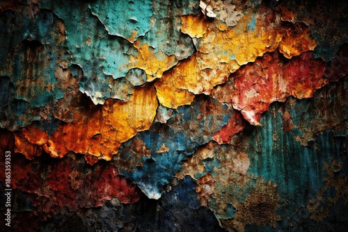 Peeling paint in bright col...