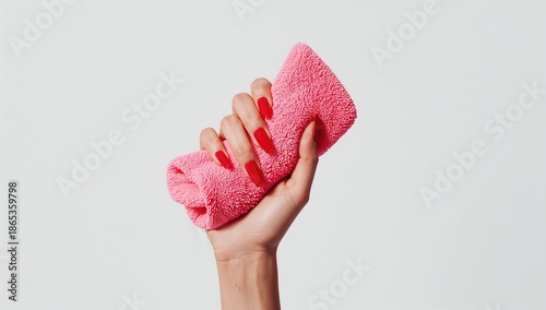 Womans red nails holding a ...