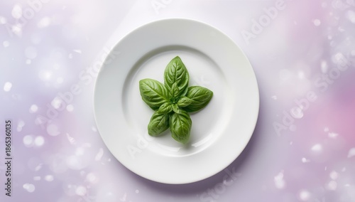 Fresh basil on a white dish...