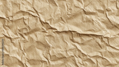 Uniform texture of severely crumpled light brown paper surface