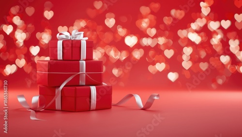Red gift boxes with white r...