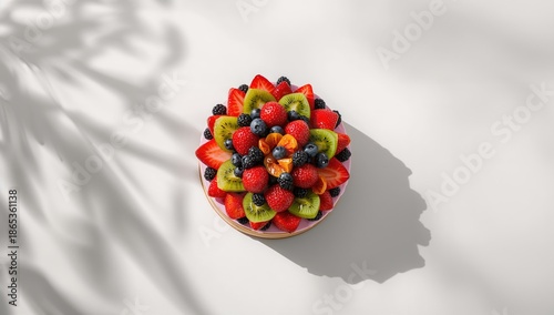 Fresh fruit cake displayed ...
