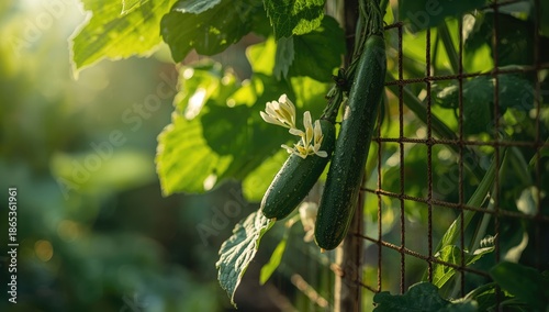 Cucumber plant climbing gar...