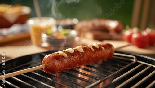 Sausage on skewers with sau...