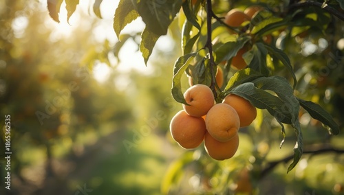 Fresh apricots on a tree wi...