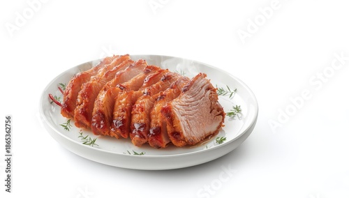 Slices of roasted duck arra...