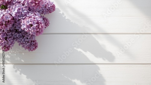 Flat lay of lilac flowers o...