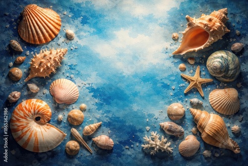 Blue watercolor painted bac...