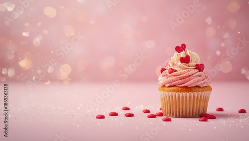 Decorated cupcake with hear...