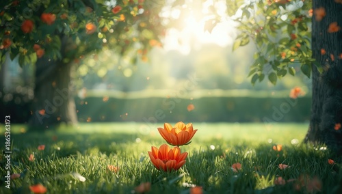 Lush green leaves and orang...