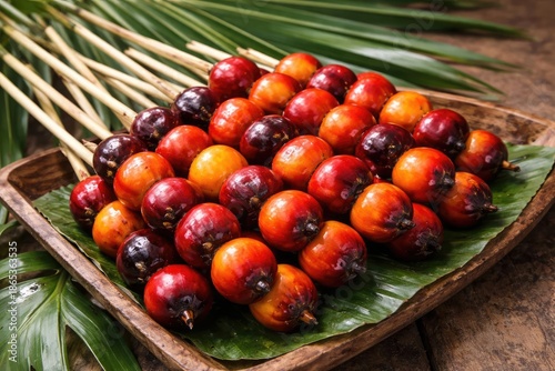 Fresh palm fruit arranged o...
