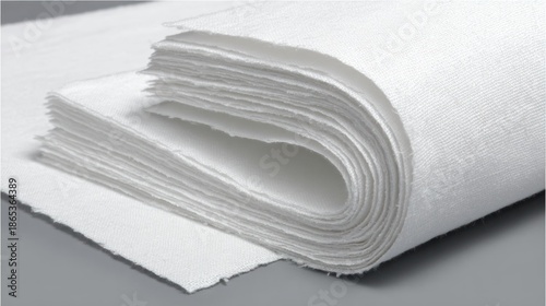 Wallpaper Mural Stack of thick, raw white textile material sheets is tightly rolled at one end Torontodigital.ca