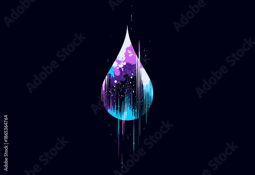 Vibrant Cosmic Water Droplet Surrounded by Vivid Streaks and Nebulae on an Intense Dark Background Casting an Aura of Mystical and Celestial Wonder