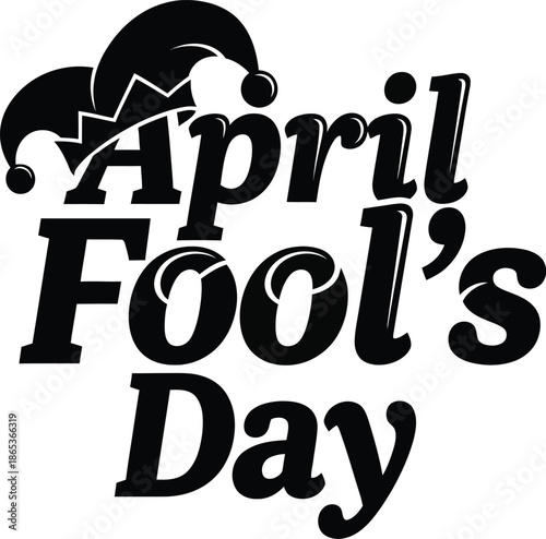 April Fools Day text with jester hat