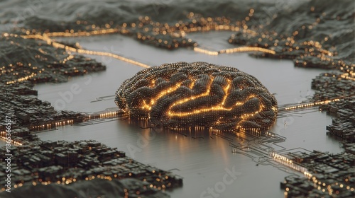 Wallpaper Mural Digital neural network structure illuminates within a futuristic landscape environment Torontodigital.ca