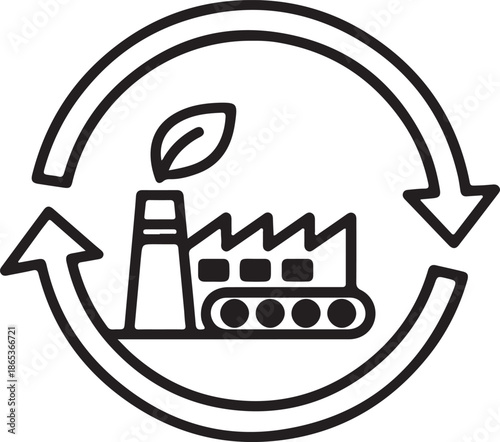 Factory Production Cycle Icon for Manufacturing or Industrial Design, Workflow and Assembly Line Concept