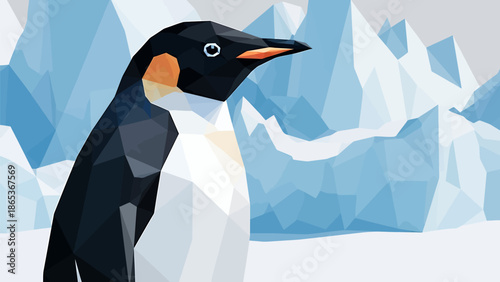 Vibrant penguin standing in front of icy landscape