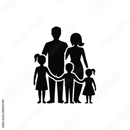 Happy family silhouette holding hands isolated on white background, Vector, illustration