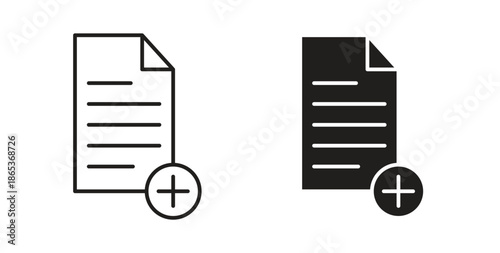 Add document icons illustration, editable stroke, flat design style isolated on white
