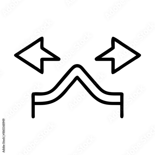 Stylized converging path with right and left arrow indicating a change