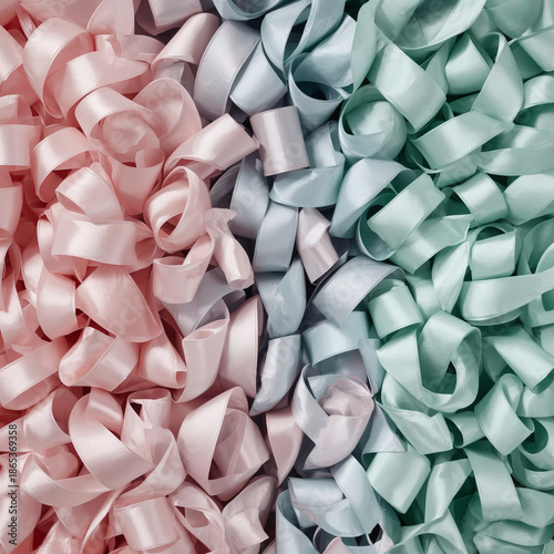 Curled Ribbons in Soft Colors Arranged Side by Side on a Flat Surface During ...