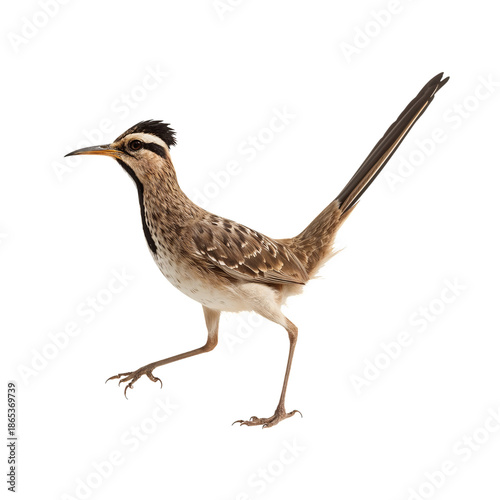 Bird Walks on Ground With Long Tail and Distinctive Head Markings in Natural ...