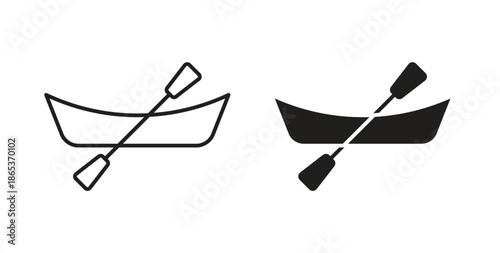Canoe icons illustration, editable stroke, flat design style isolated on white