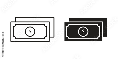 Cash icons illustration, editable stroke, flat design style isolated on white