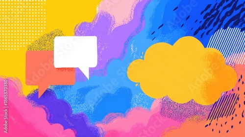 Colorful speech bubbles on a bright backdrop explore simple communication