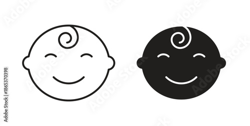 Child face icons illustration, editable stroke, flat design style isolated on white