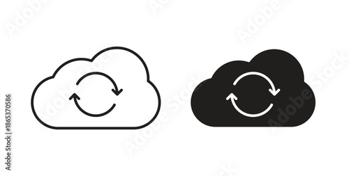 Cloud sync icons illustration, editable stroke, flat design style isolated on white
